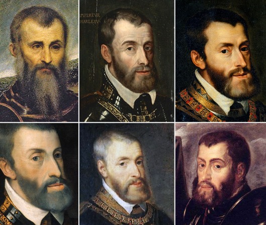 Composite of 5 likenesses of the Holy Roman Emperor Charles V, with the  'Man in Armour'.